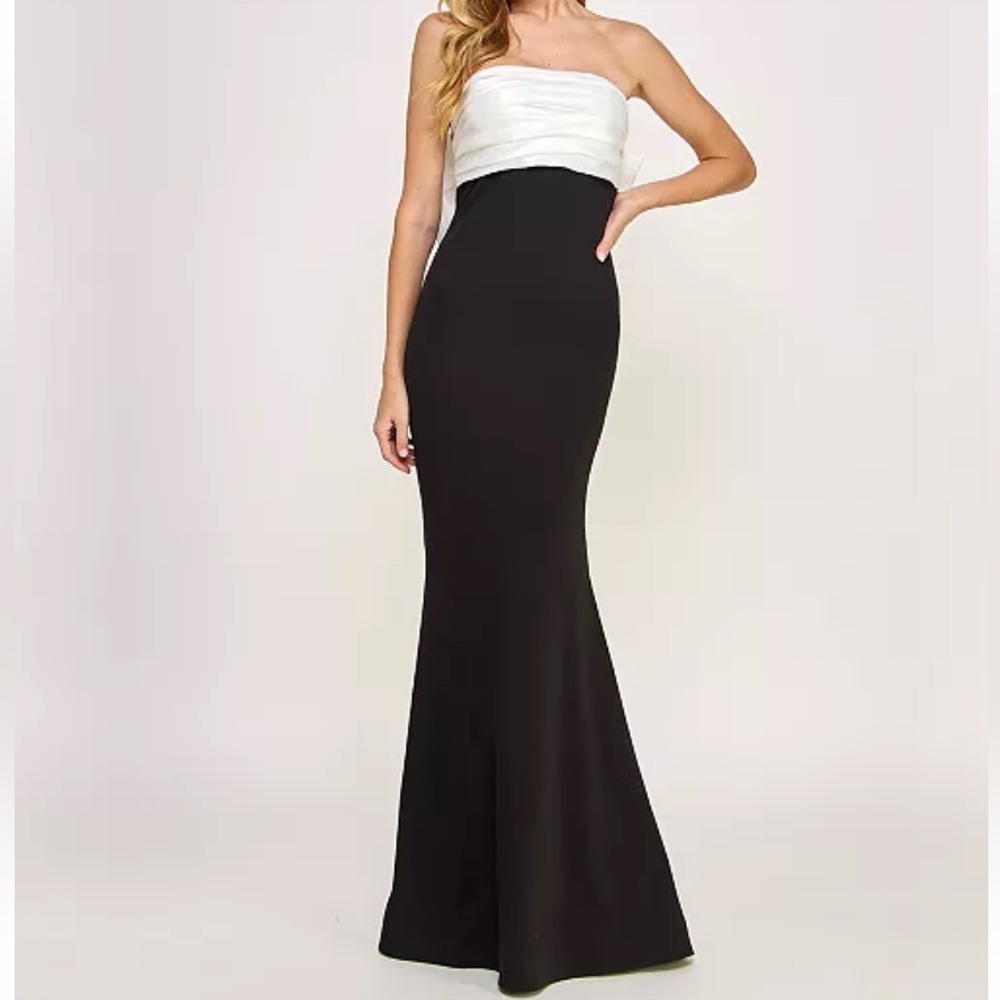 🆕🖤🤍City Studio Black & White Mermaid Gown Formal Evening Dress Size 11/12 - Picture 3 of 15